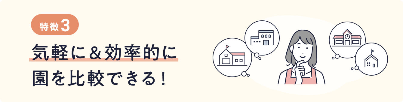 オンラインフェアの特徴3：気軽に＆効率的に園を比較できる！